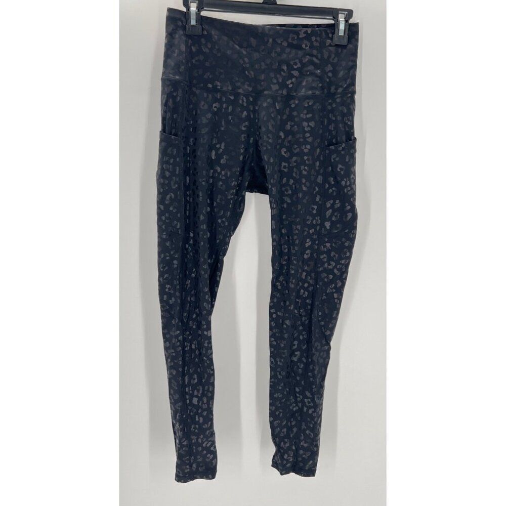 The Gym People Womens Black Leopard Print Leggings HIgh Waist Pockets Medium New